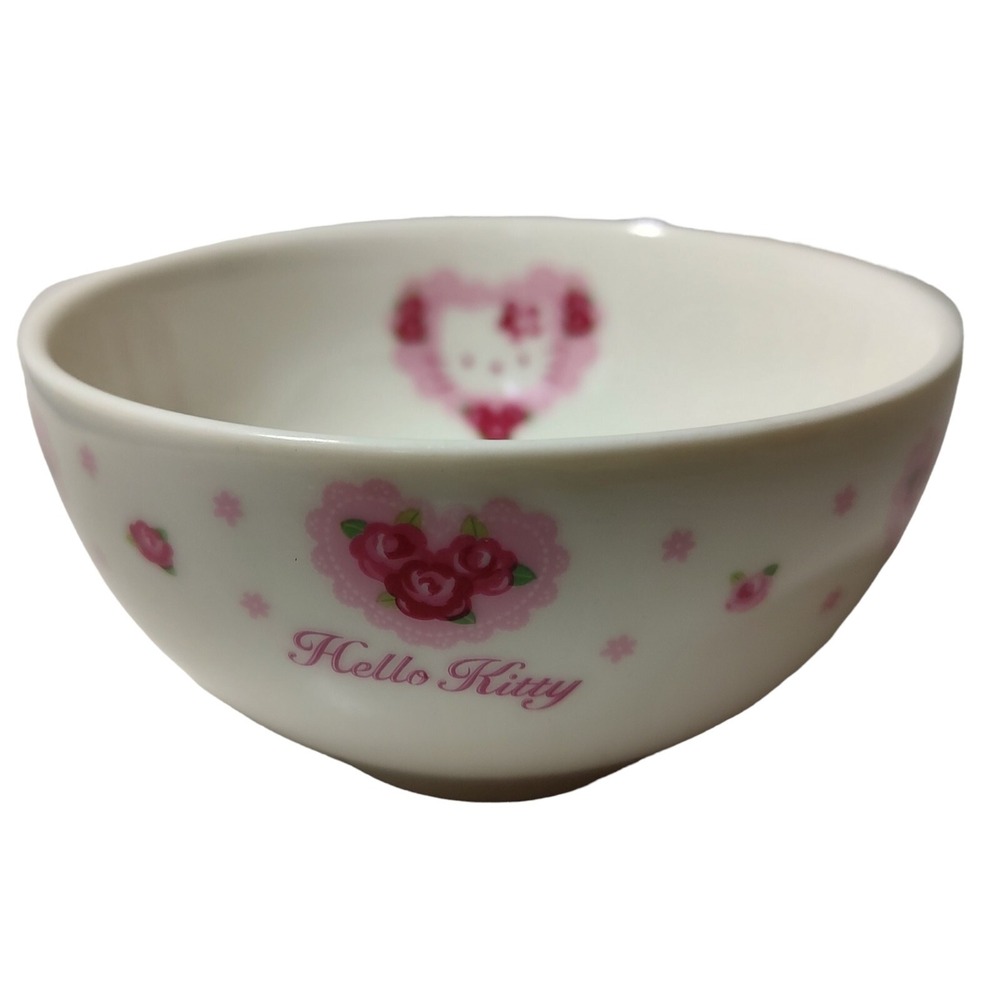 Sanrio Hello Kitty Dessert Bowl Vintage 1999 Red Roses Pink Heart 2.25 Inches